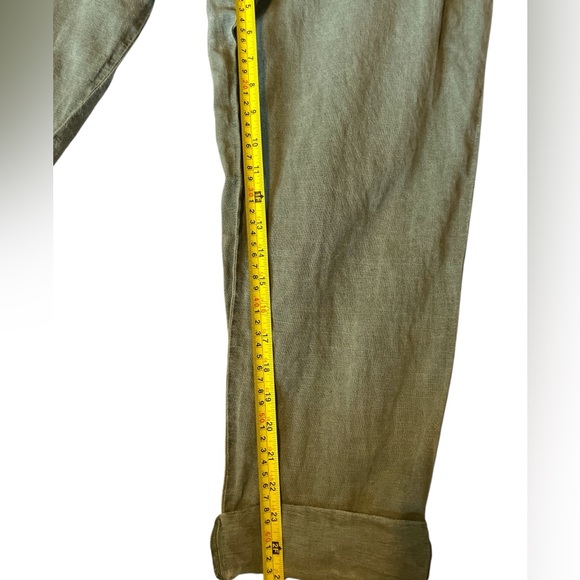 Nicole Miller New York pull-on roll-cuff army green linen cargo pants size L - Picture 8 of 11